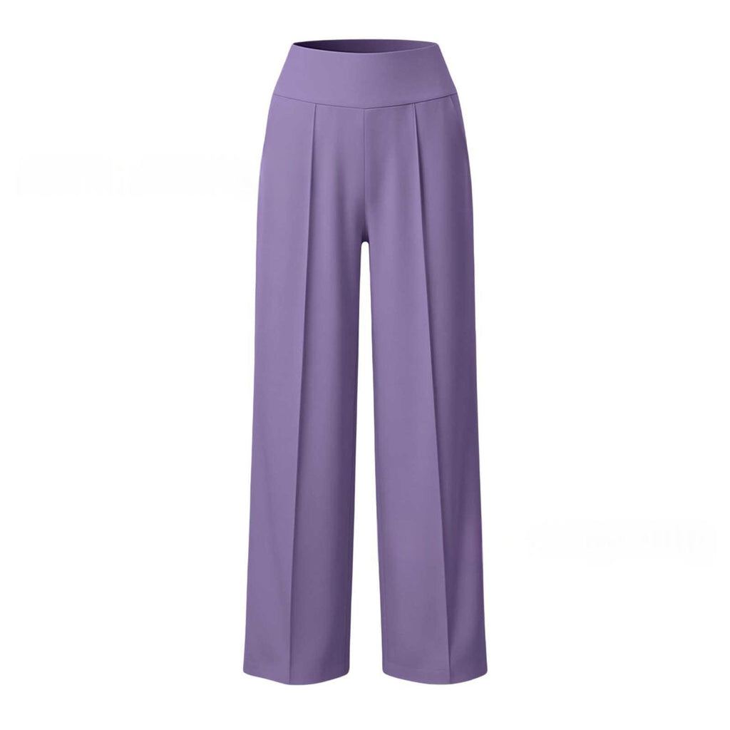 Women's Fashion Solid Color Loose-Fitting High-Waisted Pants with an Elastic Waist And