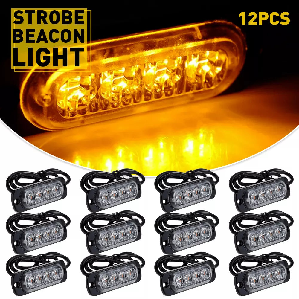 12x 4 LED Recovery Strobe Flashing Truck Beacon Grille Lightbar Lampe Amber