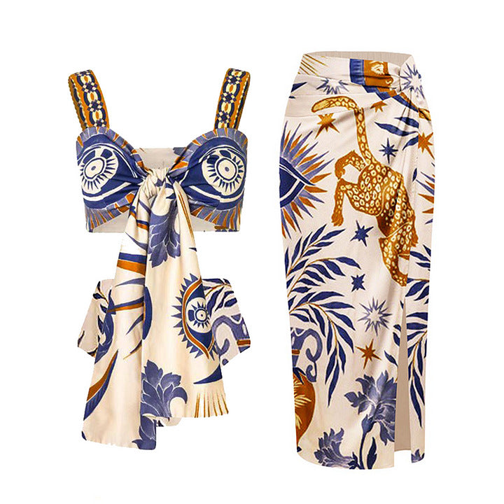 Strap-style Ethnic-print Maillot de bain en deux parties