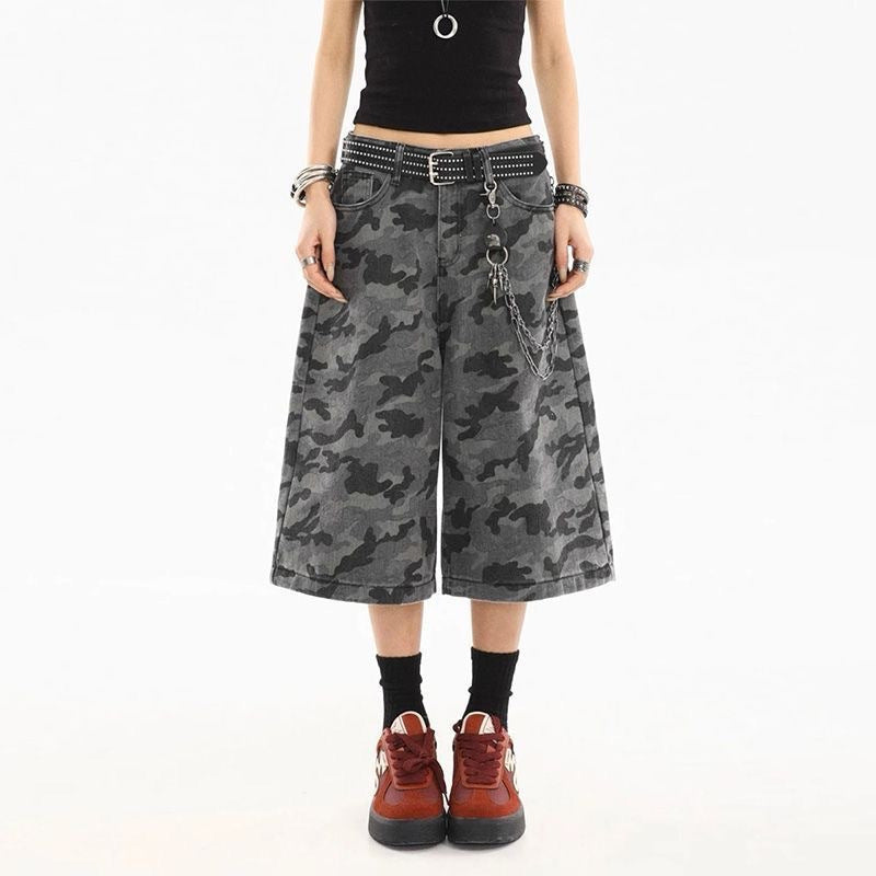 Short de denim retro Camouflage pour femmes