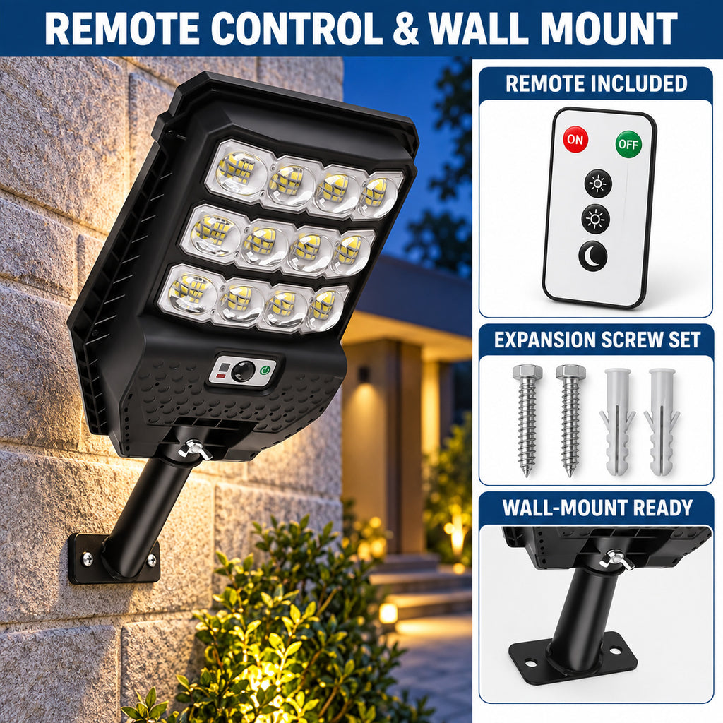 Solar Powered Motion Sensor Outdoor Light W7208 3 Noir pour Garden Yard Street Wall LED