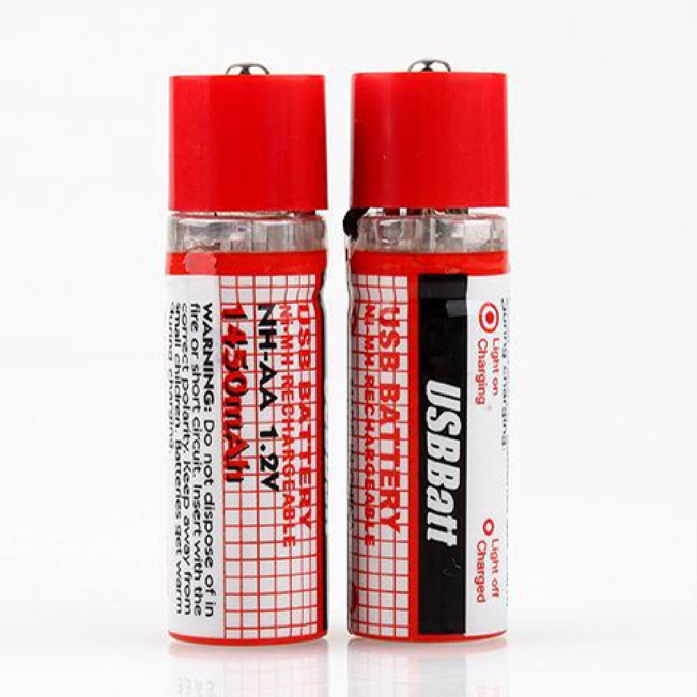 2 piles rechargeables USB AA 1450mAh 1,2V Ni-MH