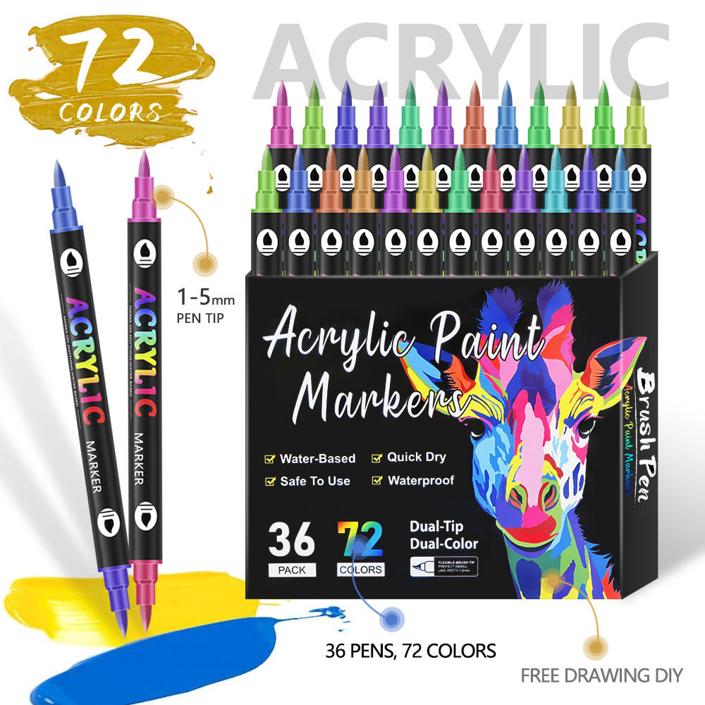 Marqueur acrylique double pointe 168 Couleurs Lavable à l'eau