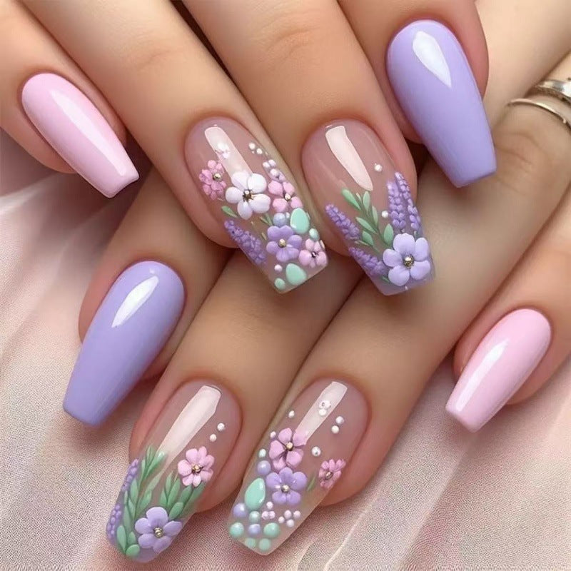 Pastoral Nail Fresh-Style Art Flower Wearable Nails