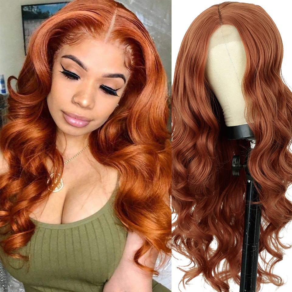 Couvercle de tête en fibre synthétique bouclée orange moyen pour femme