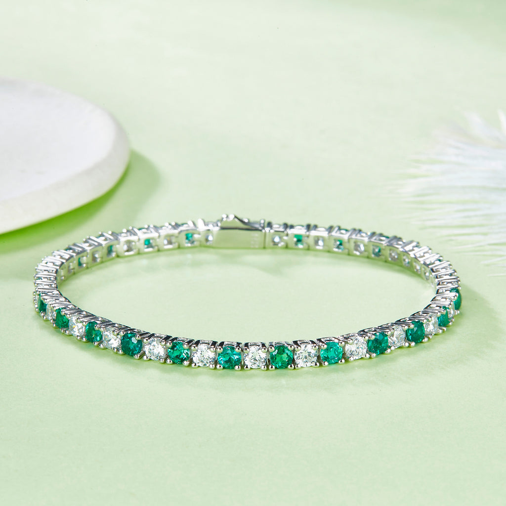 S925 Argent Sterling 3x3mm Lab-Grown Gemstone Bracelet de tennis pour femmes 16.5cm 8.6g Bl Rouge