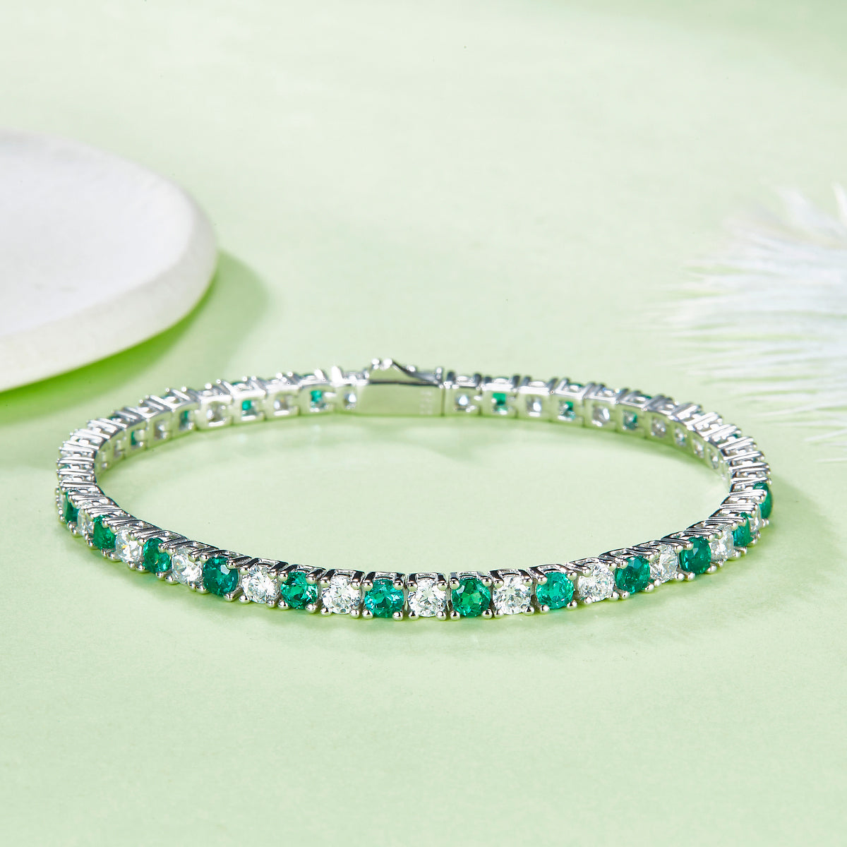 S925 Argent Sterling 3x3mm Lab-Grown Gemstone Bracelet de tennis pour femmes 16.5cm 8.6g Bl Rouge
