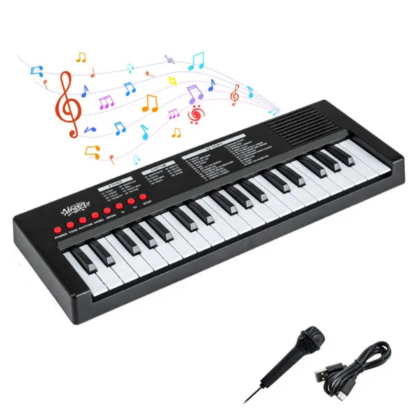 Noir 37 clés Clavier électronique pour enfants avec microphone