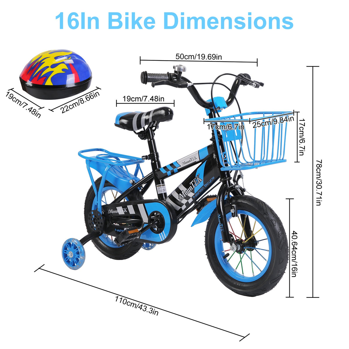 1Set 16Inch Kids Bicycle with Training Wheels Kids Bike with Helmet Basket Back Seat Cha
