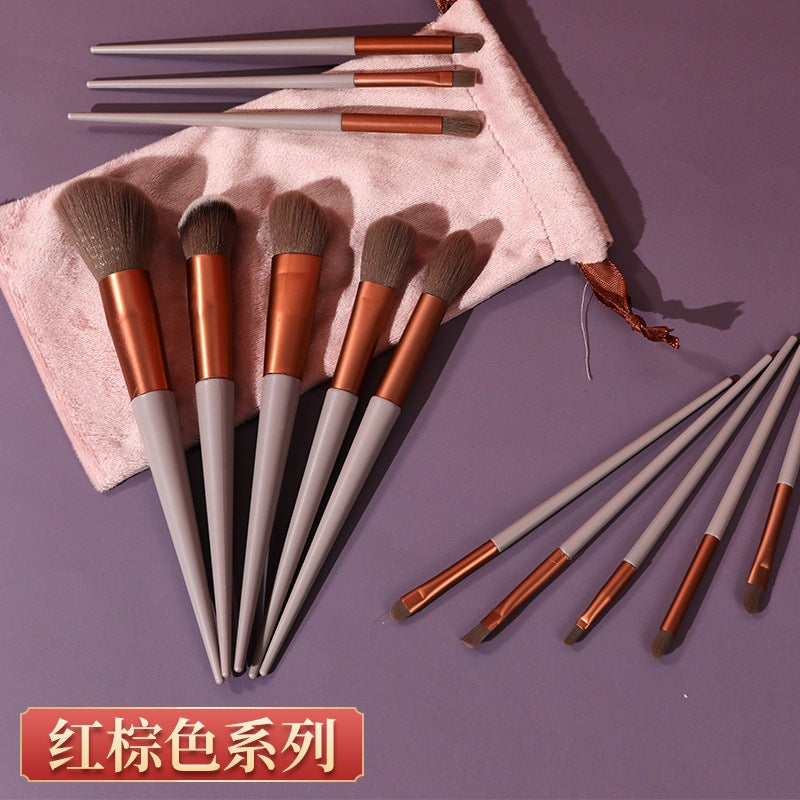 Pinceau de maquillage 13Pcs Set synthétique en fibre plastique Poignée sac en velours
