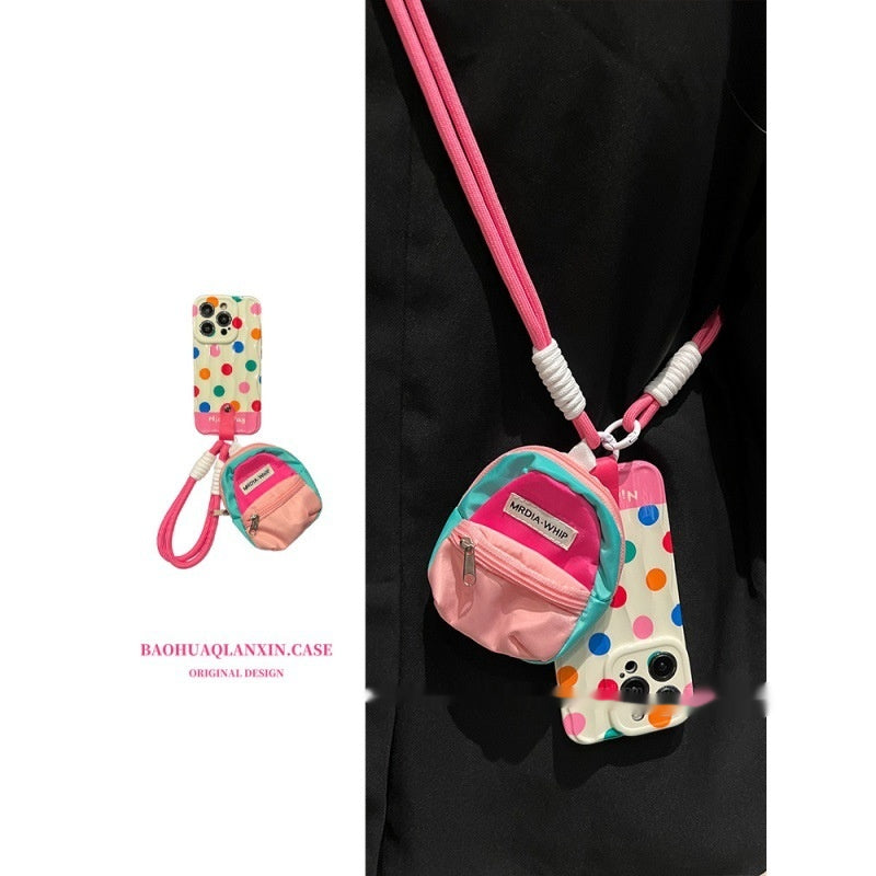 Couleur Polka Dot Petit sac à livres Cas de téléphone transportant Strap Crossbody