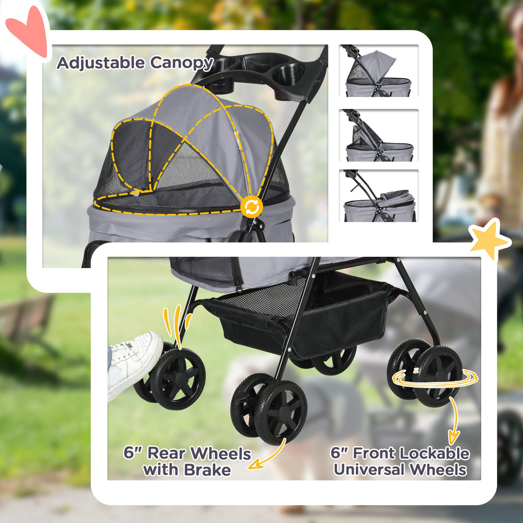 PawHut Pram Dog Poussette pliable pour chien poussette avec 4 roues