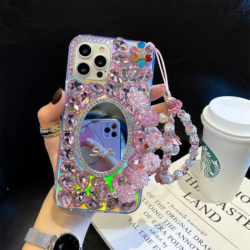 Étui de téléphone miroir mode et créatif gravé dans le diamant