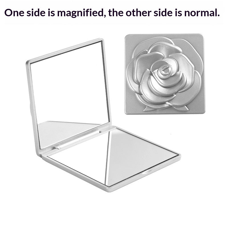 Miroir pliable portable avec motif rose électroplaqué