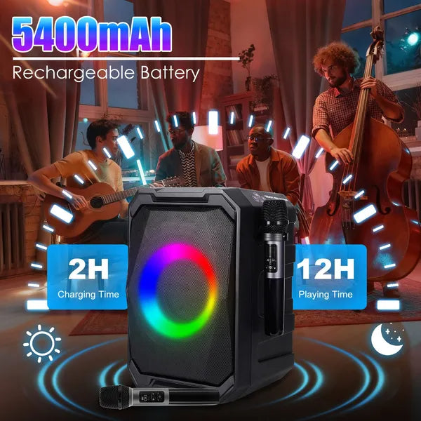 Haut-parleur de partie sans fil portable avec lumière LED 2 sans fil Mics télécommande TWS Music Ac