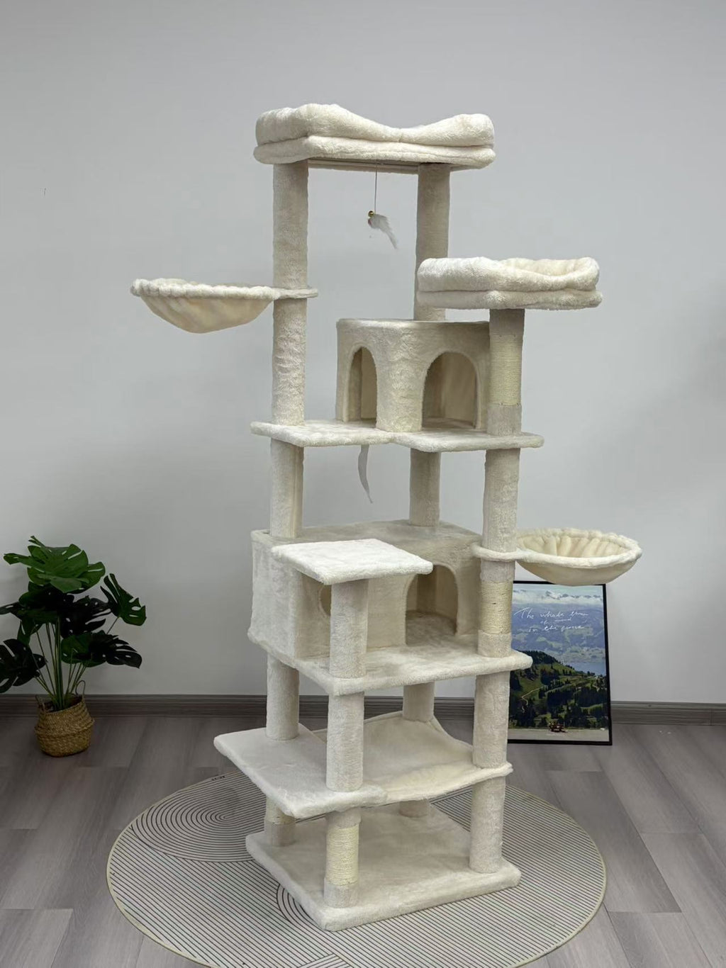 68in Grand arbre de chat vert multi-niveaux avec hamacs