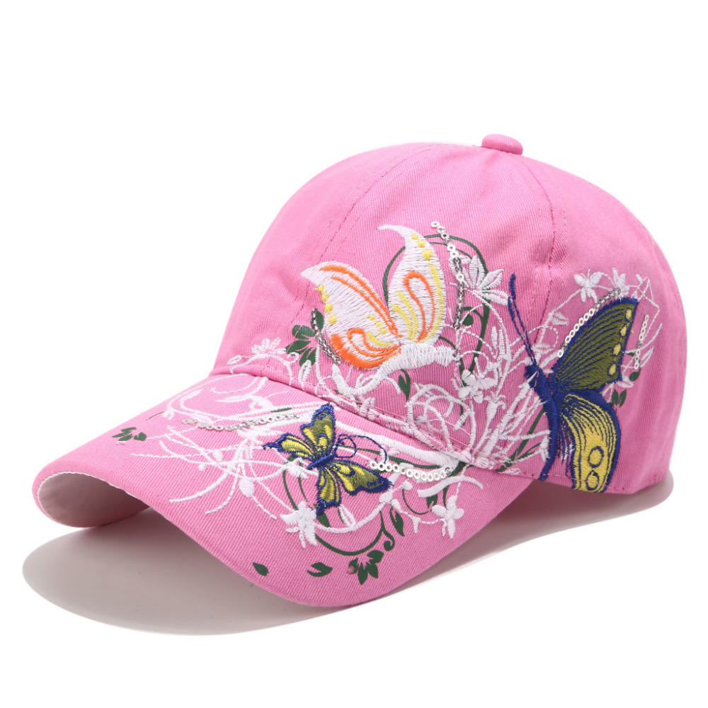Été femmes broderie fleur et papillon sequin mode tendance chapeau de soleil pour plein air O