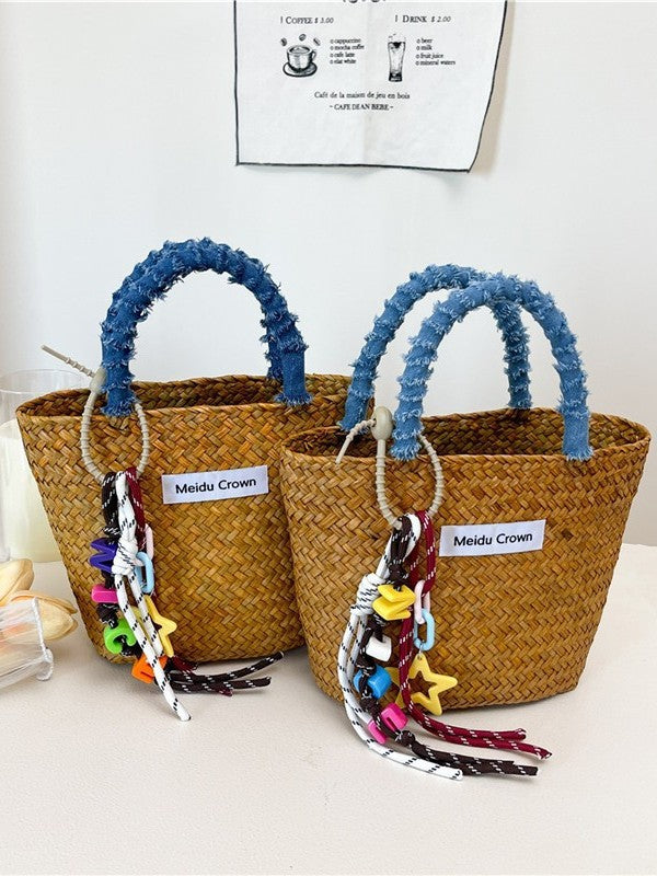 Bloc de couleur Minimalist Straw Beach Bag Wicker Panier