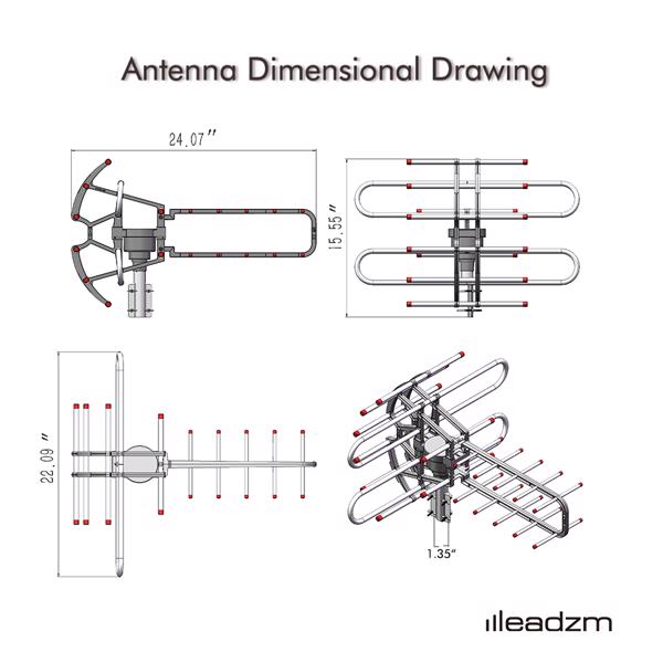TA-851B 360 Degree Direction TV Antenne 45-860MHz 22-38dB HD Pixel 4K Rayonnement portée 150 M