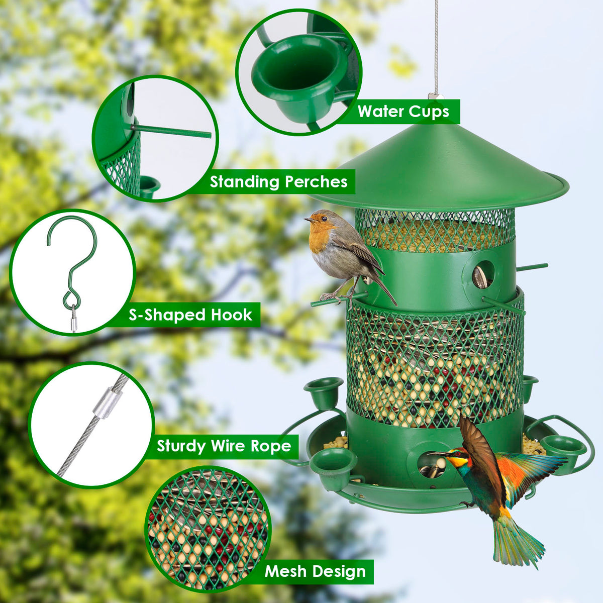 1Pc Wild Bird Feeder Squirrel-Proof Chew-Proof Metal Bird Seed Feeder Outdoor Hanging Bird