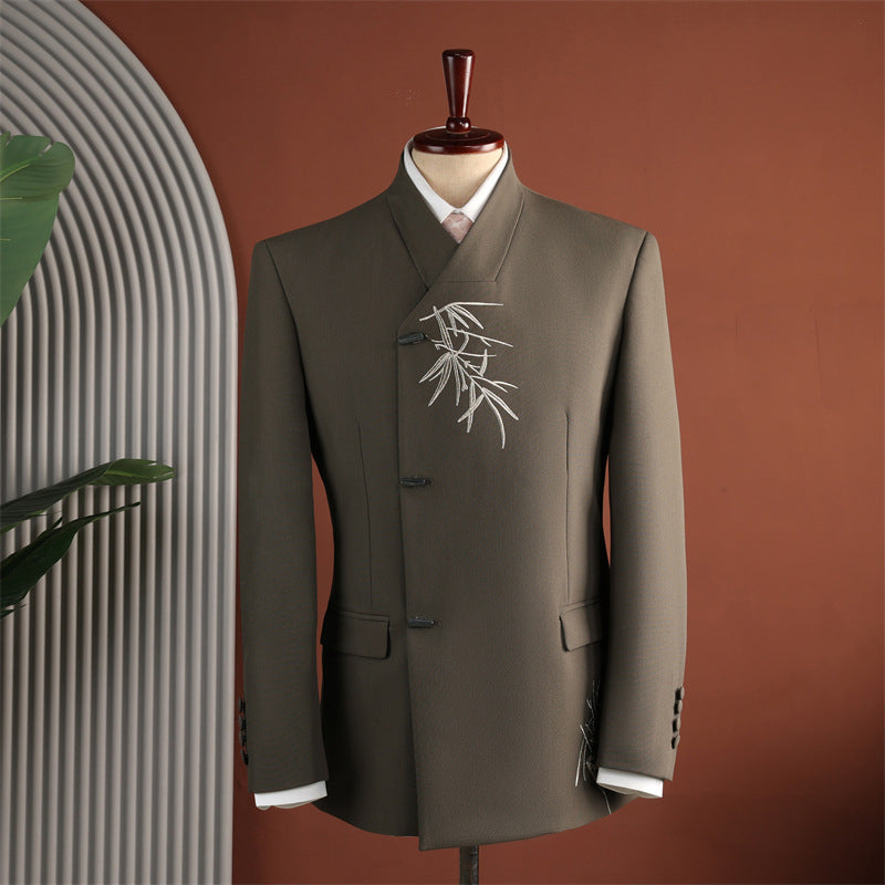 Ensemble de broderie de feuille de bambou de style chinois pour hommes