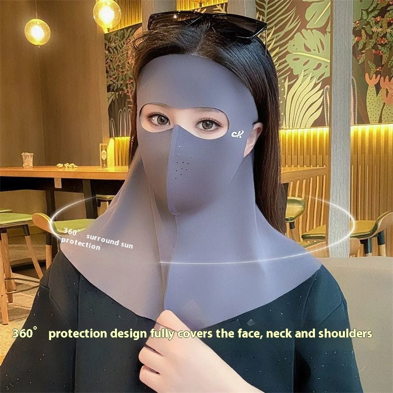 Ice Silk d'été pleine face Col sans couture et avant Masque solaire intégré