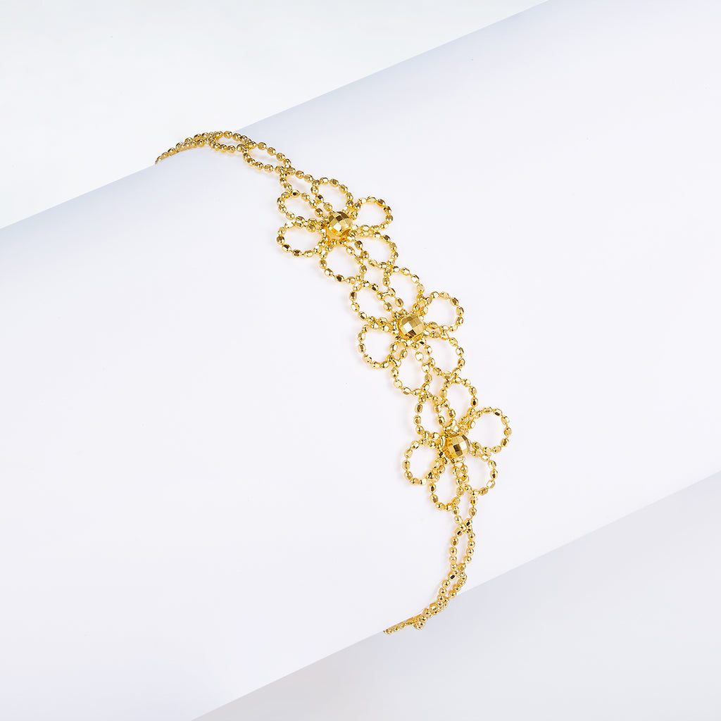 S925 Bracelet de fleurs en argent sterling 20cm réglable 1,8g léger 14mm large 3 C