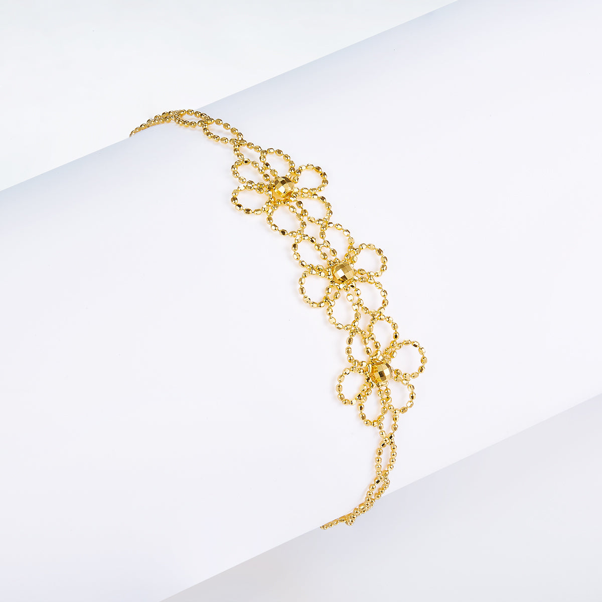 S925 Bracelet de fleurs en argent sterling 20cm réglable 1,8g léger 14mm large 3 C
