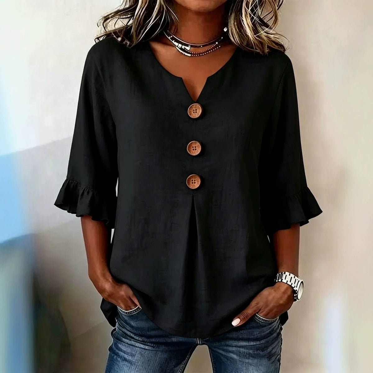 Vêtements européens et américains pour femmes Été Amazon Couleur solide Boutonné Femmes Casual F