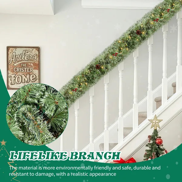 2 Pack 9FT Pré-éclairé Snow Flocked Christmas Garland