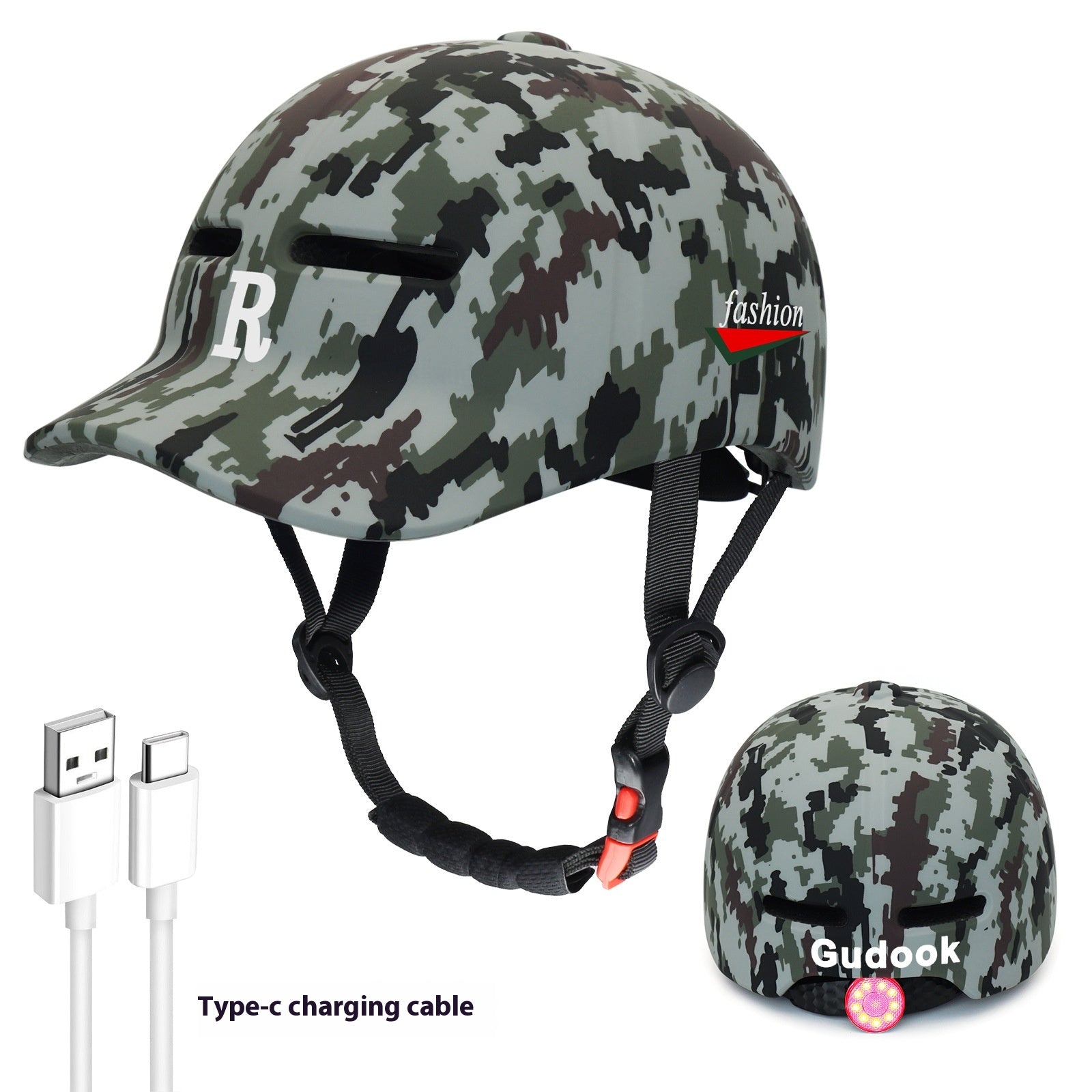 Duck Tongue Integrated Bicycle Helmet Warning Light