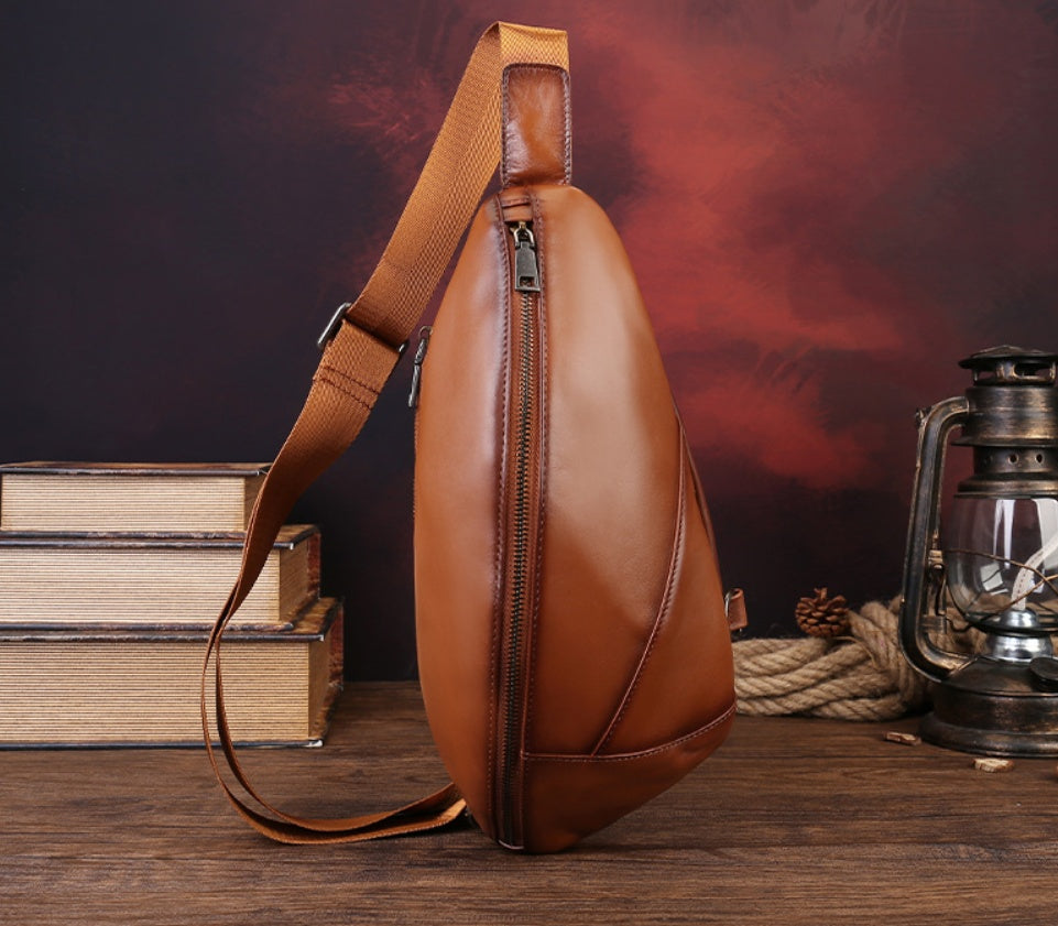 Cuir Mode Chest Hommes Sac à dos en cuir Sac à dos