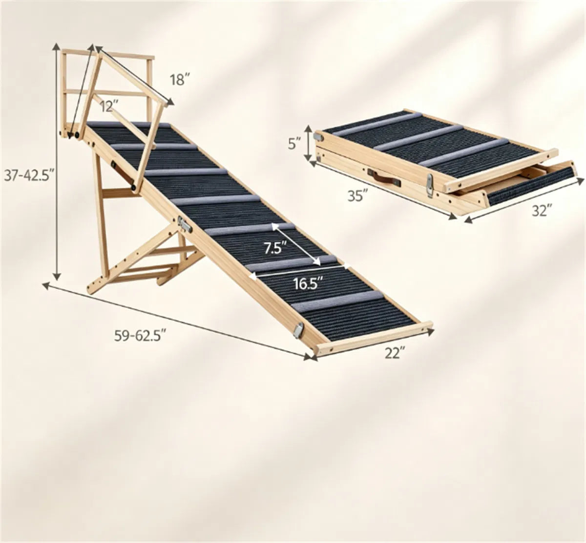Rampe pliable réglable de 6 niveaux pour animaux de compagnie
