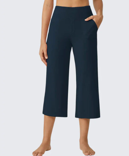Les femmes haute taille emportent droit pantalons de yoga occasionnels avec des poches