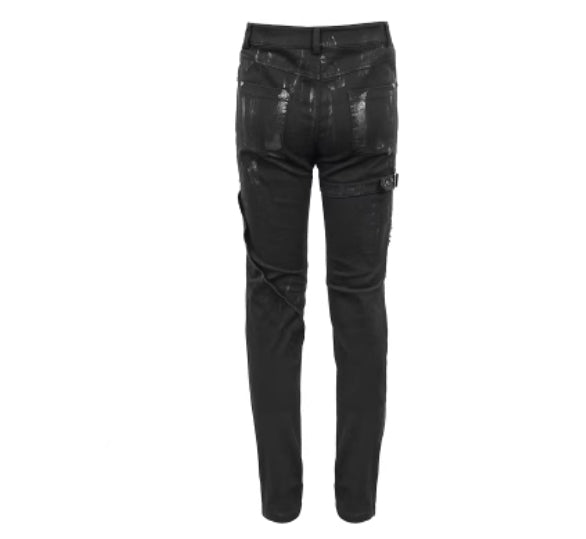 Punk Mecha hommes pantalons Slim-fit pantalons occasionnels avec un look denim lavé