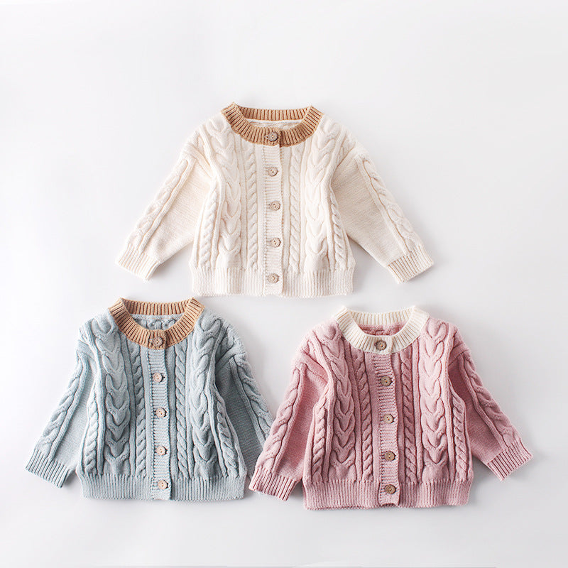 Chandail d'enfant Twist Knit Coat Top Cardigan tout-match