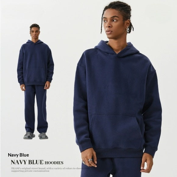 Style américain Trendy Brand Fleece-lined Extra-thick Hoodie and Sweatpants Tracksuit Set