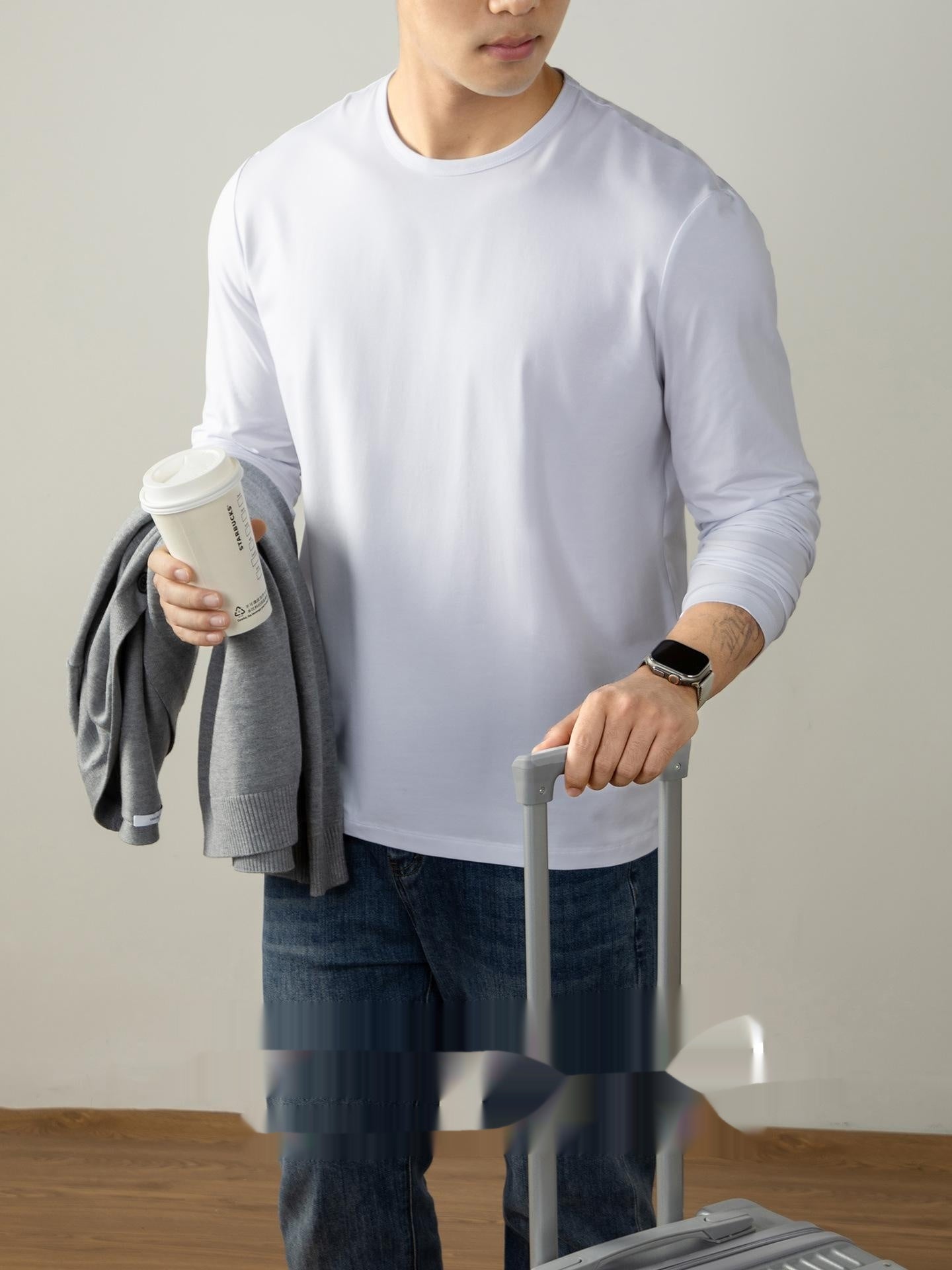 T-shirt en coton à manches longues Langan Modal pour hommes