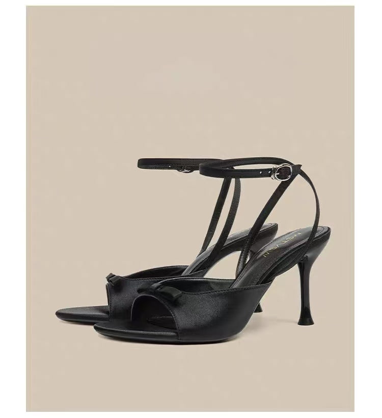 Femmes Romantique douce Mini Satin Bow Slingback Talons assortis Casual Daily