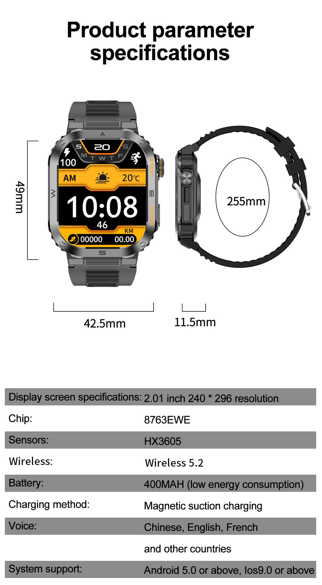 Multifonctionnel réveil étanche Grand cadran montre rappel intelligent