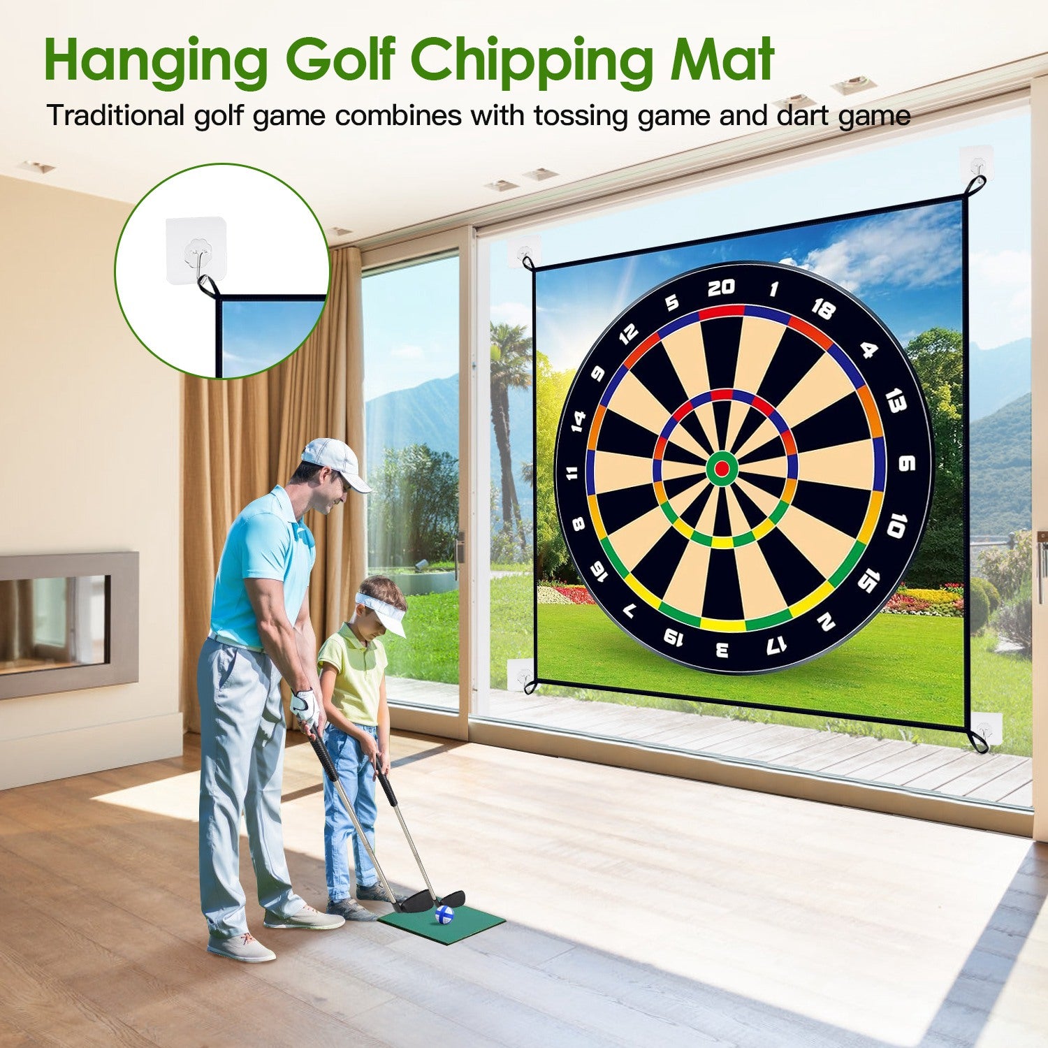 Golf Chipping Dart Jeu Mat Set avec 20 balles collantes au sol Stakes Crochets suspendus portant
