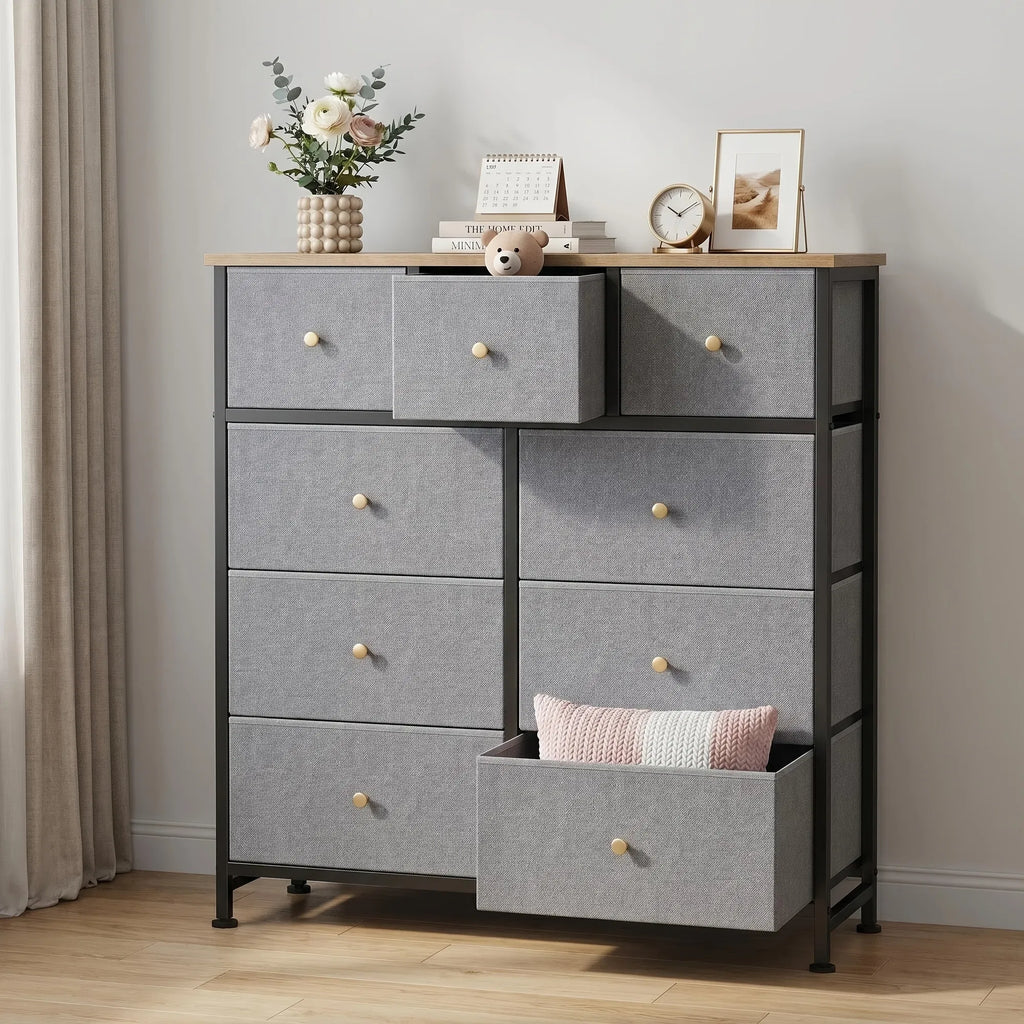 Dressing en tissu 9-Drawer avec plateau en bois massif