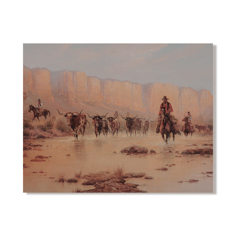 Accueil Mode Vintage Cowboy Portrait huile sur toile affiche