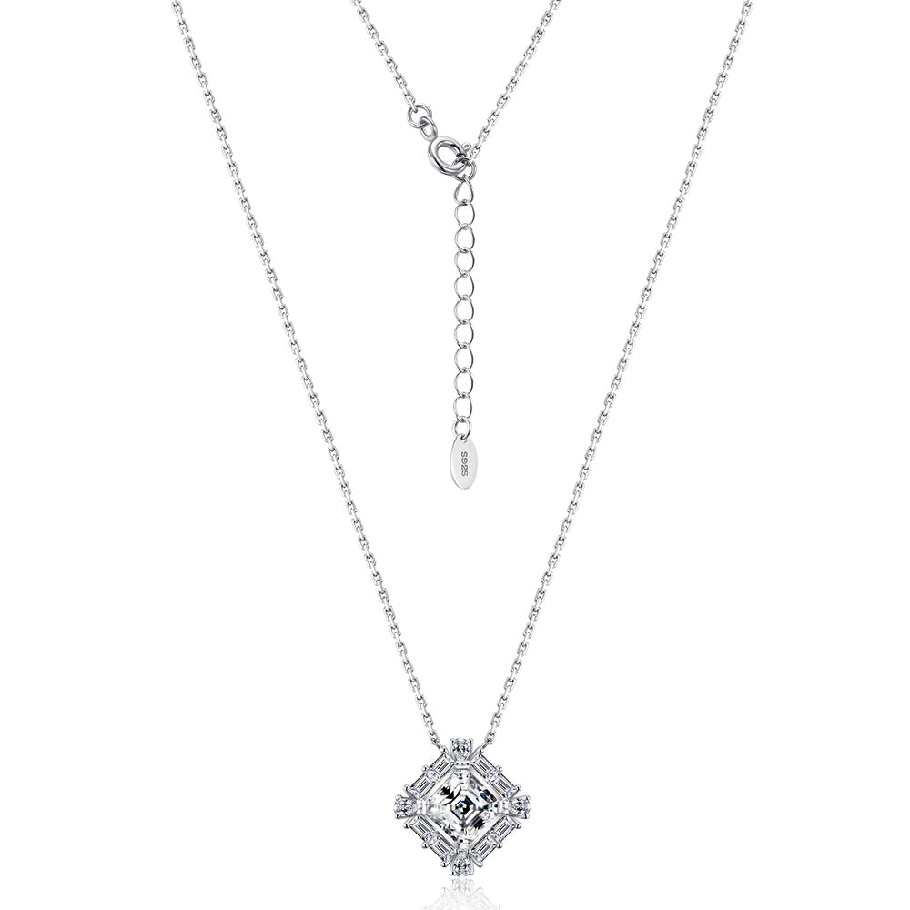 S925 Collier en argent Sterling 7x7mm Carré de Moissanite 40-45cm D Couleur VVS1 Clou géométrique
