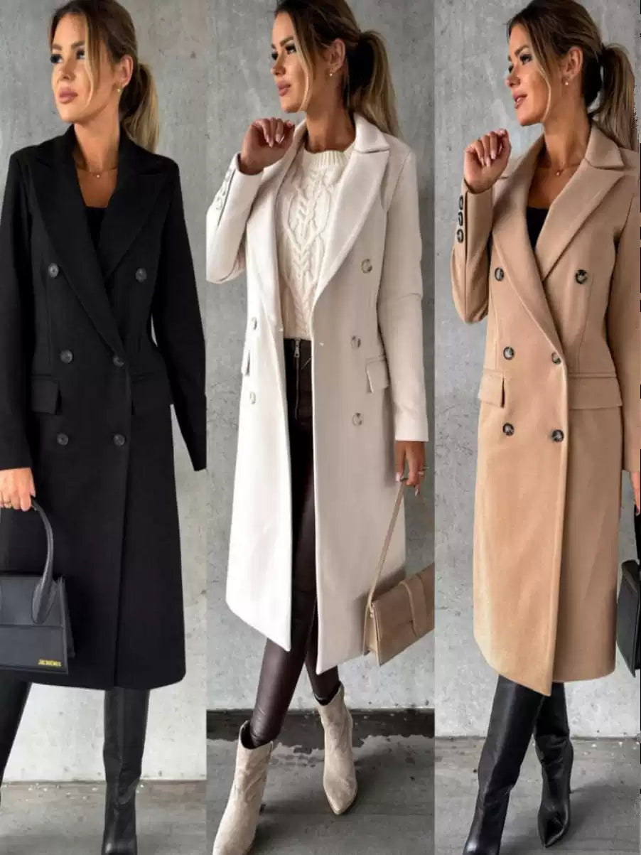 Automne Hiver Solid Long Woolen Manteau Mode Femmes Veste