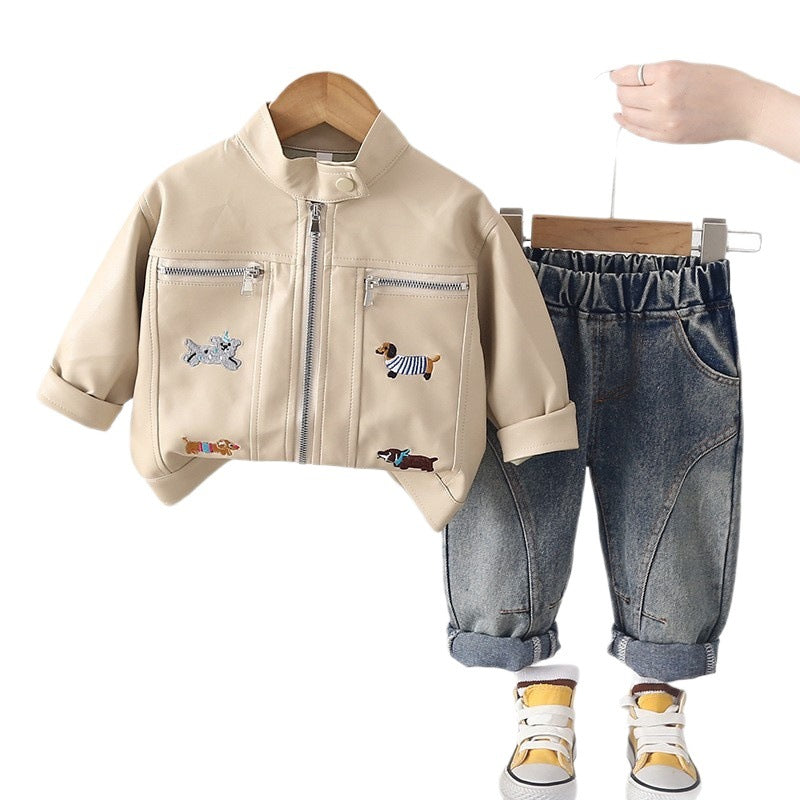 Veste en cuir pour garçons et pantalons à manches longues