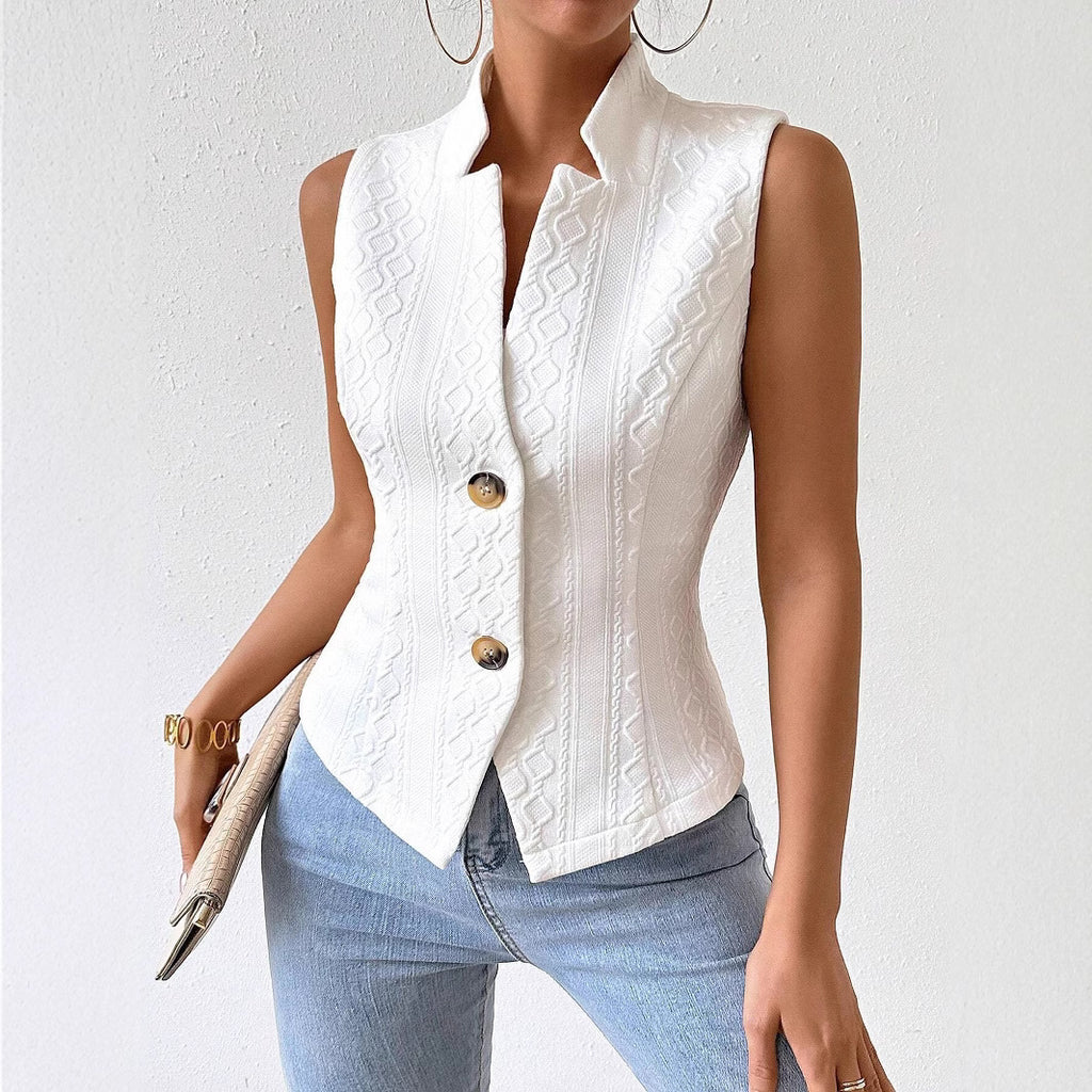 Veste de Veste sans manches à bouton V-Neck de style européen et américain amazonien féminin