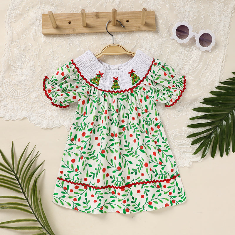 Bébé enfant Bébé Filles Robe de Noël Manche courte Arbre de Noël Brodé Plaid Ca