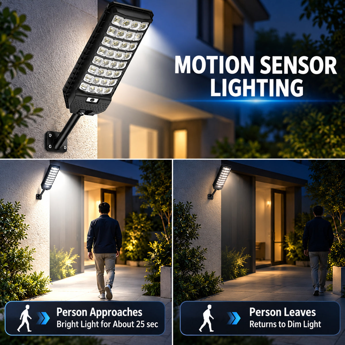 Solar Powered Motion Sensor Outdoor Light W7208 8 Noir pour Garden Yard Street Wall LED