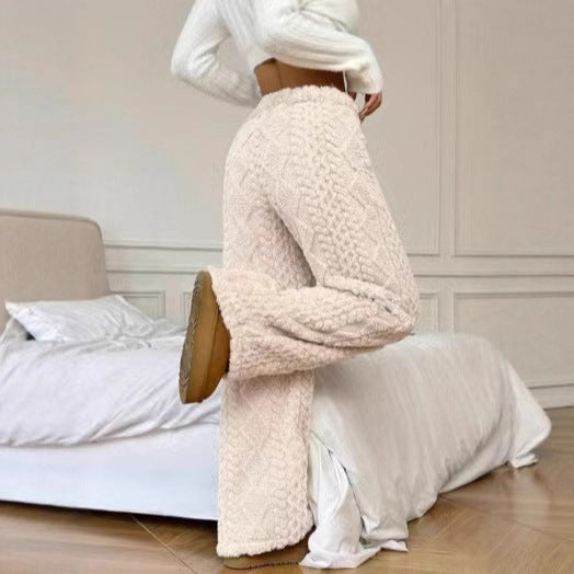 Pantalon casual chaud à l'avant couleur solide pour femmes